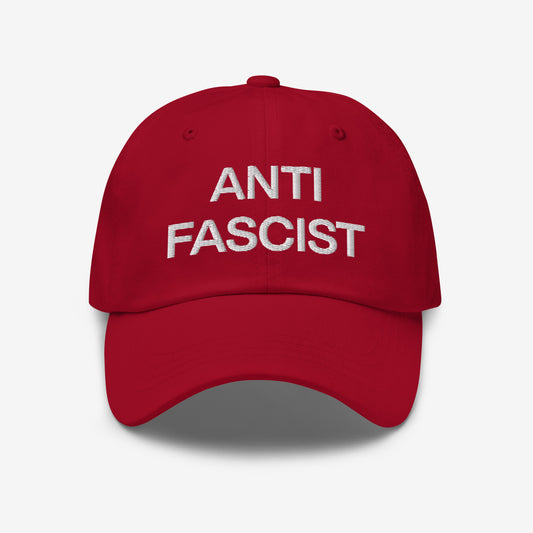 Anti Fascist Dad Hat Dark Red by Strange Allies