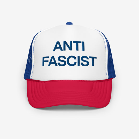 Anti Fascist Vintage Trucker Hat Red White Blue by Strange Allies