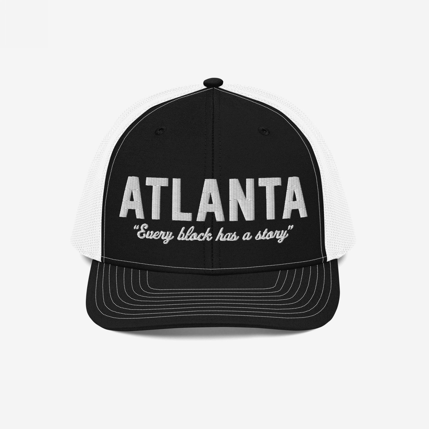 Atlanta Story Hat Trucker Hat Black White by Strange Allies