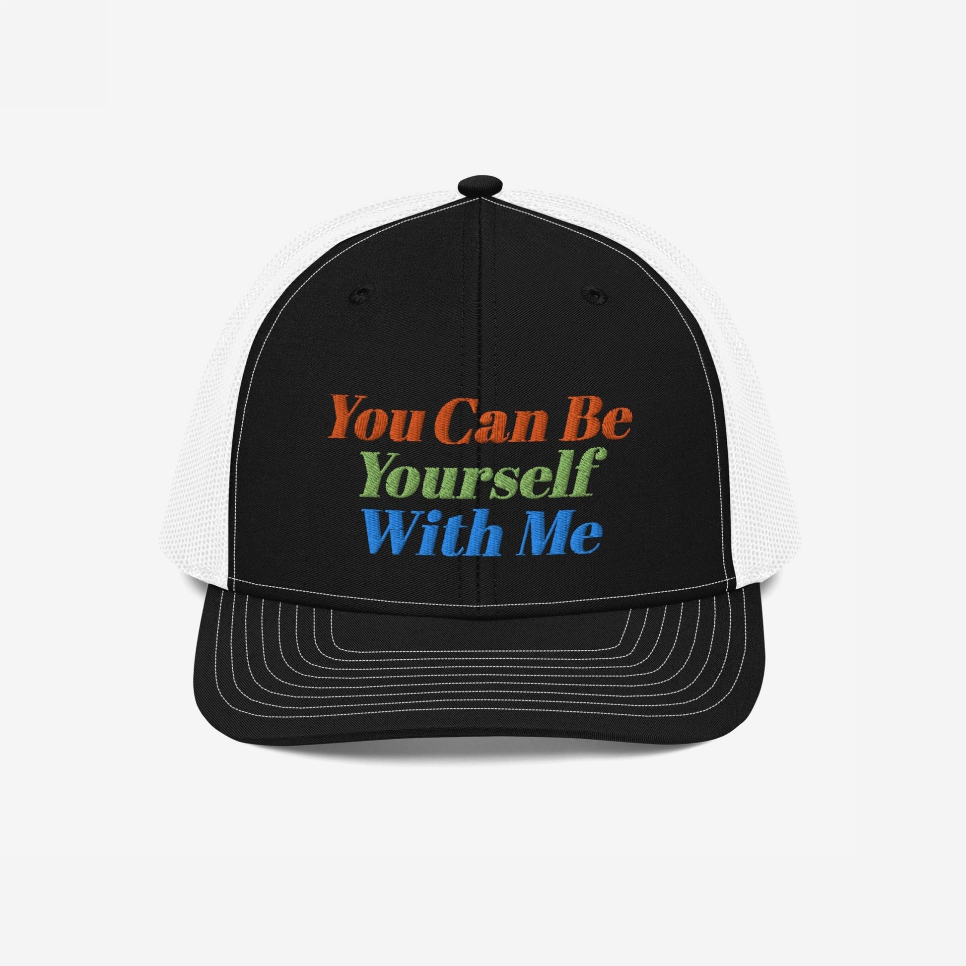 Be Yourself Hat Trucker Hat Black White by Strange Allies