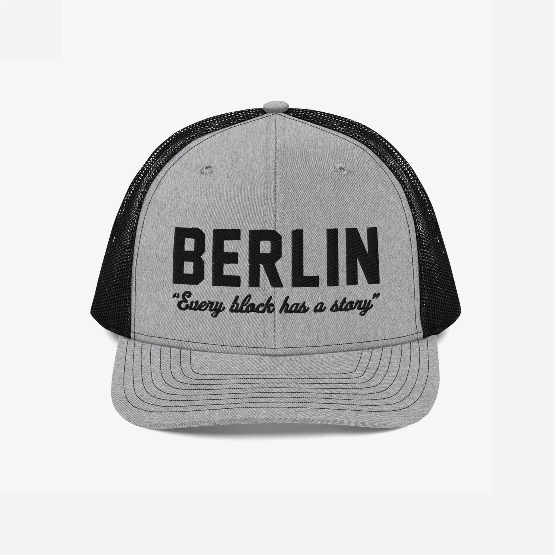 Berlin Story Hat Trucker Hat Heather Gray Black by Strange Allies