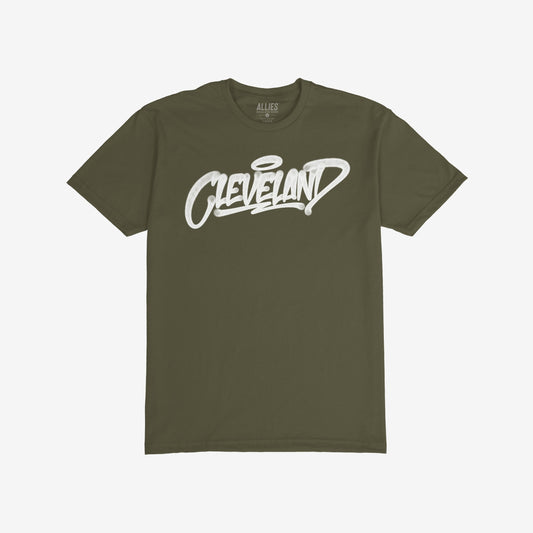 Cleveland Handstyle T-shirt Short Sleeve Army Green by Strange Allies