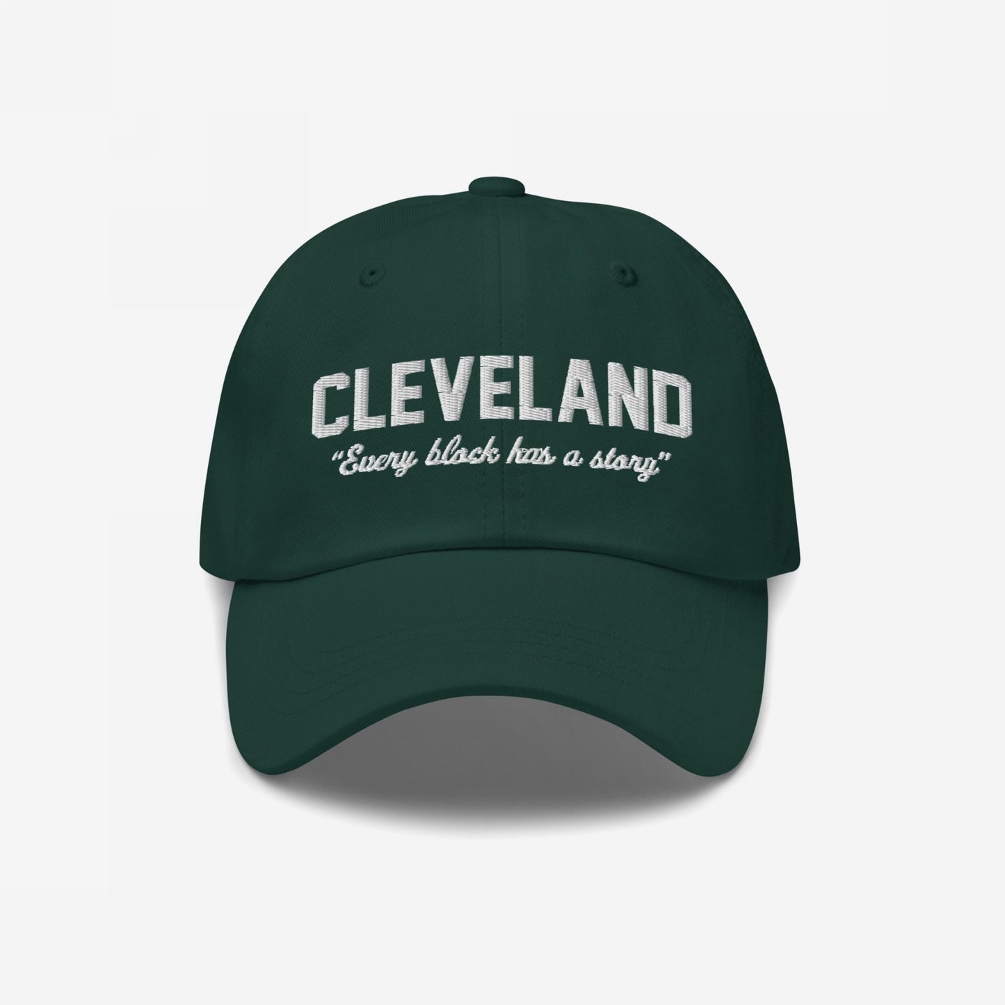 Cleveland Story Hat Dad Hat Dark Green by Strange Allies