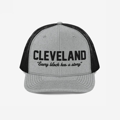 Cleveland Story Hat Trucker Hat Heather Gray Black by Strange Allies