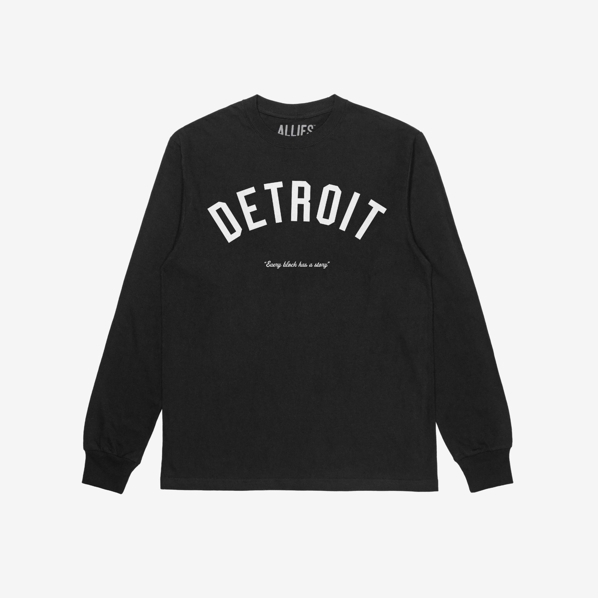 Detroit Story T-shirt Long Sleeve Black by Strange Allies