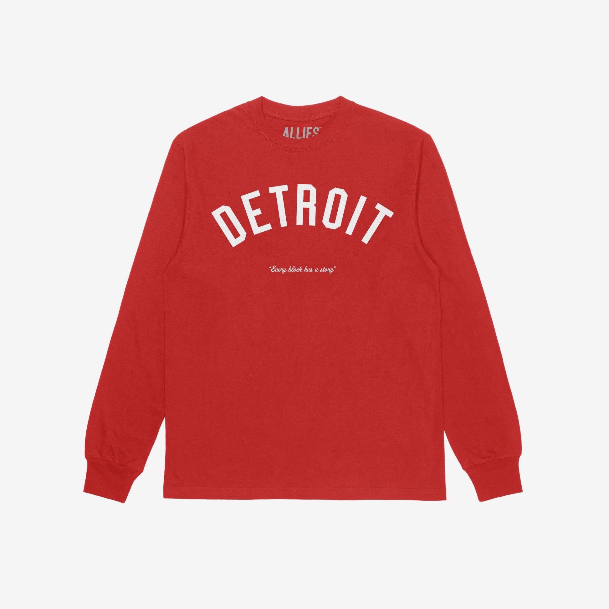 Detroit Story T-shirt Long Sleeve Red by Strange Allies