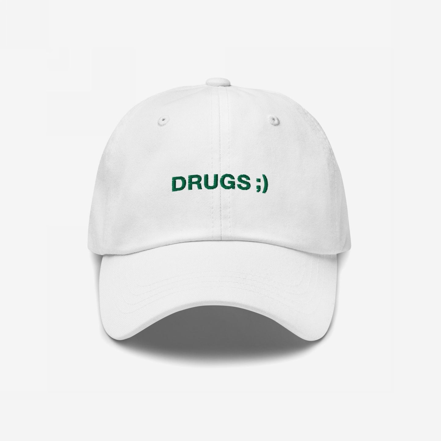 Drugs Hat Dad Hat White by Strange Allies