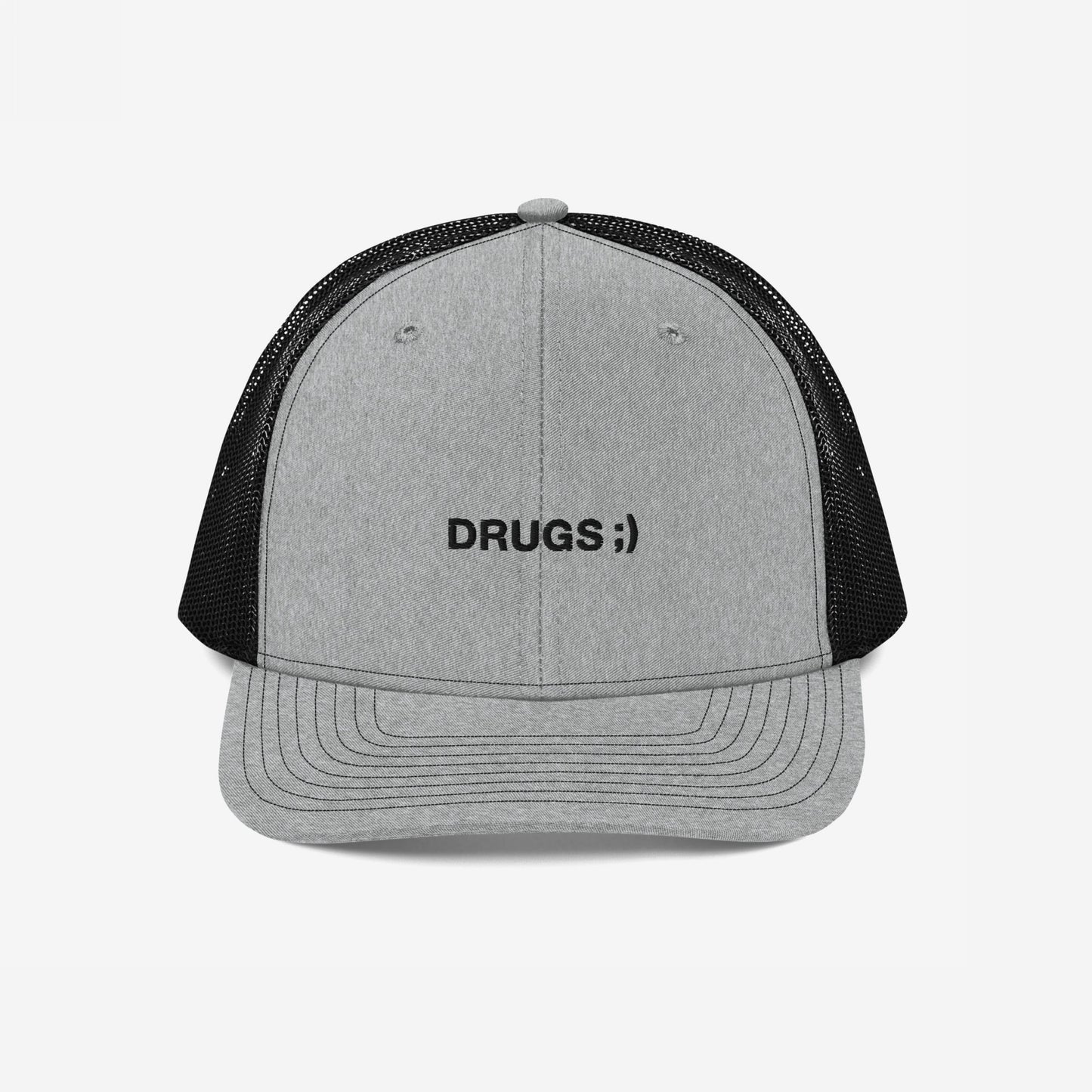 Drugs Hat Trucker Hat Gray Black by Strange Allies