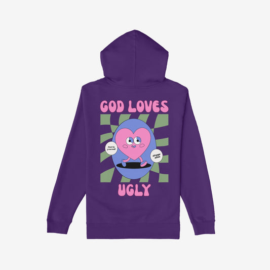 God Loves Ugly Hoodie Purple by Strange Allies