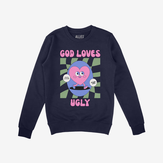 God Loves Ugly Sweatshirt Navy Blue by Strange Allies