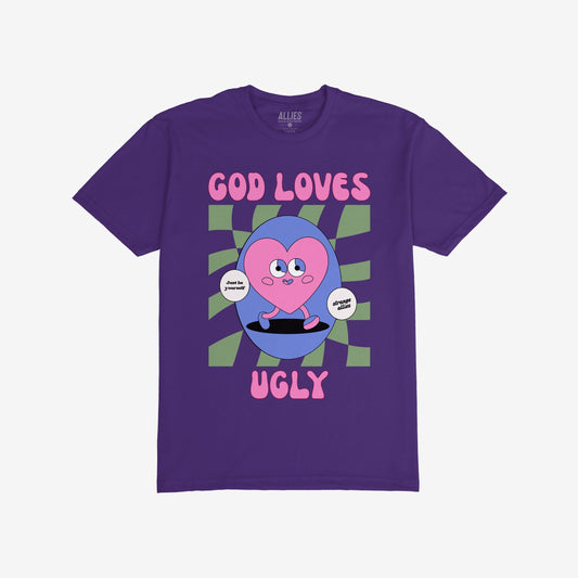 God Loves Ugly T-shirt Purple by Strange Allies