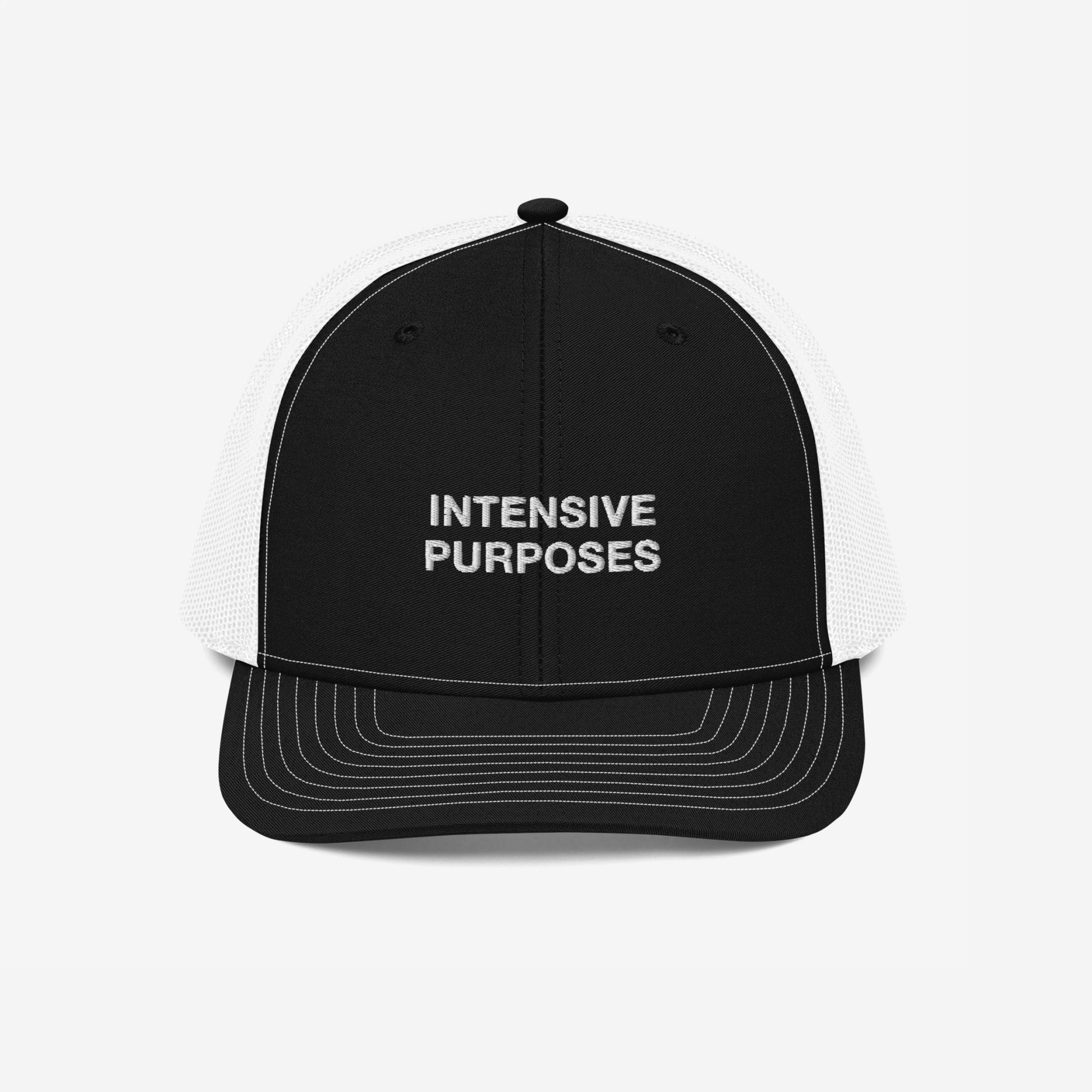 Intensive Purposes Hat Trucker Hat Black White by Strange Allies