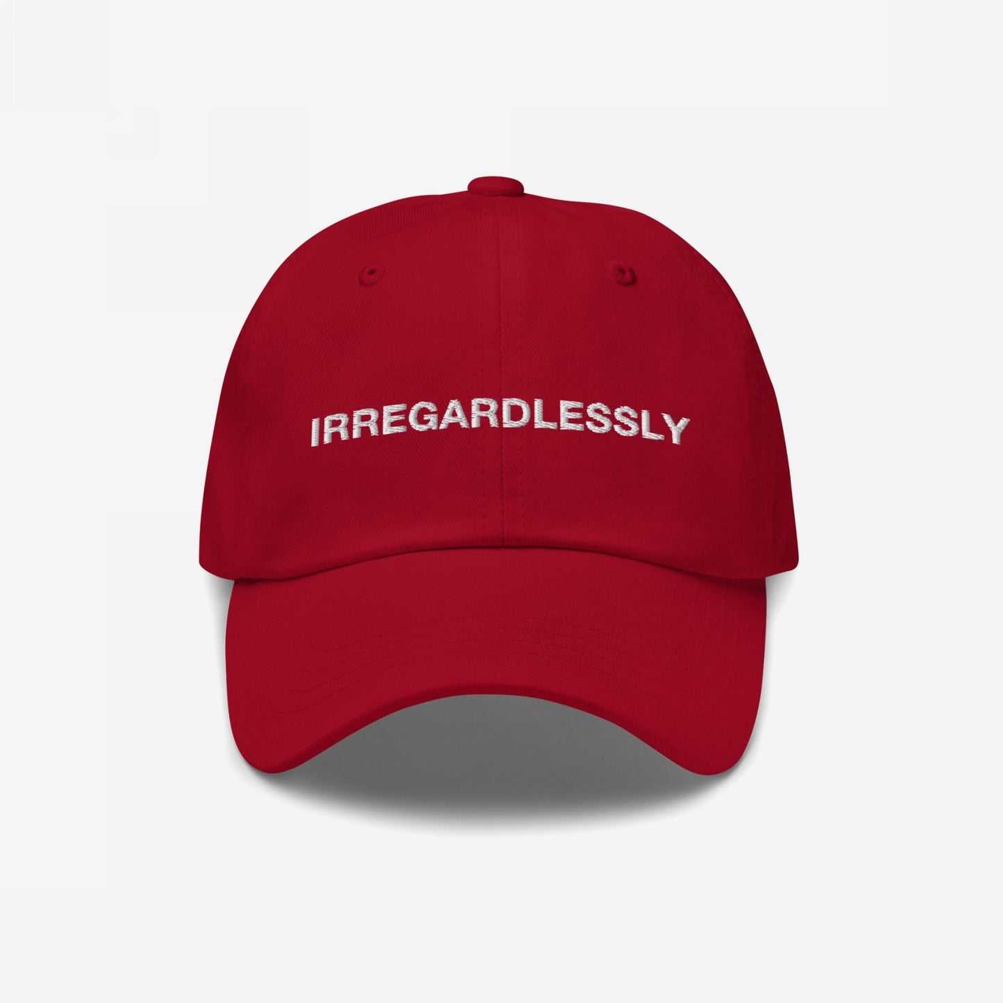 Irregardlessly Hat Dad Hat Red by Strange Allies