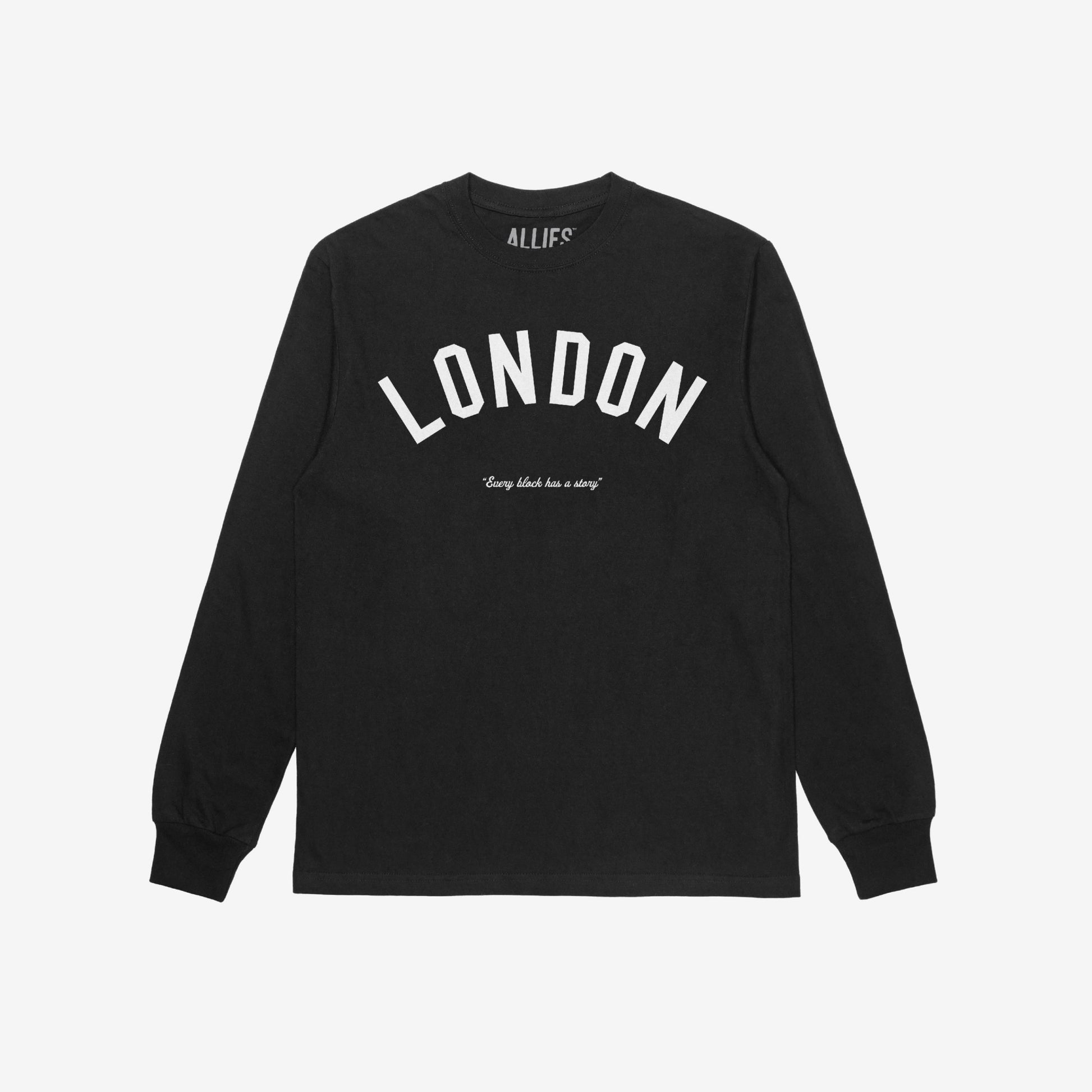 London Story T-shirt Long Sleeve Black by Strange Allies