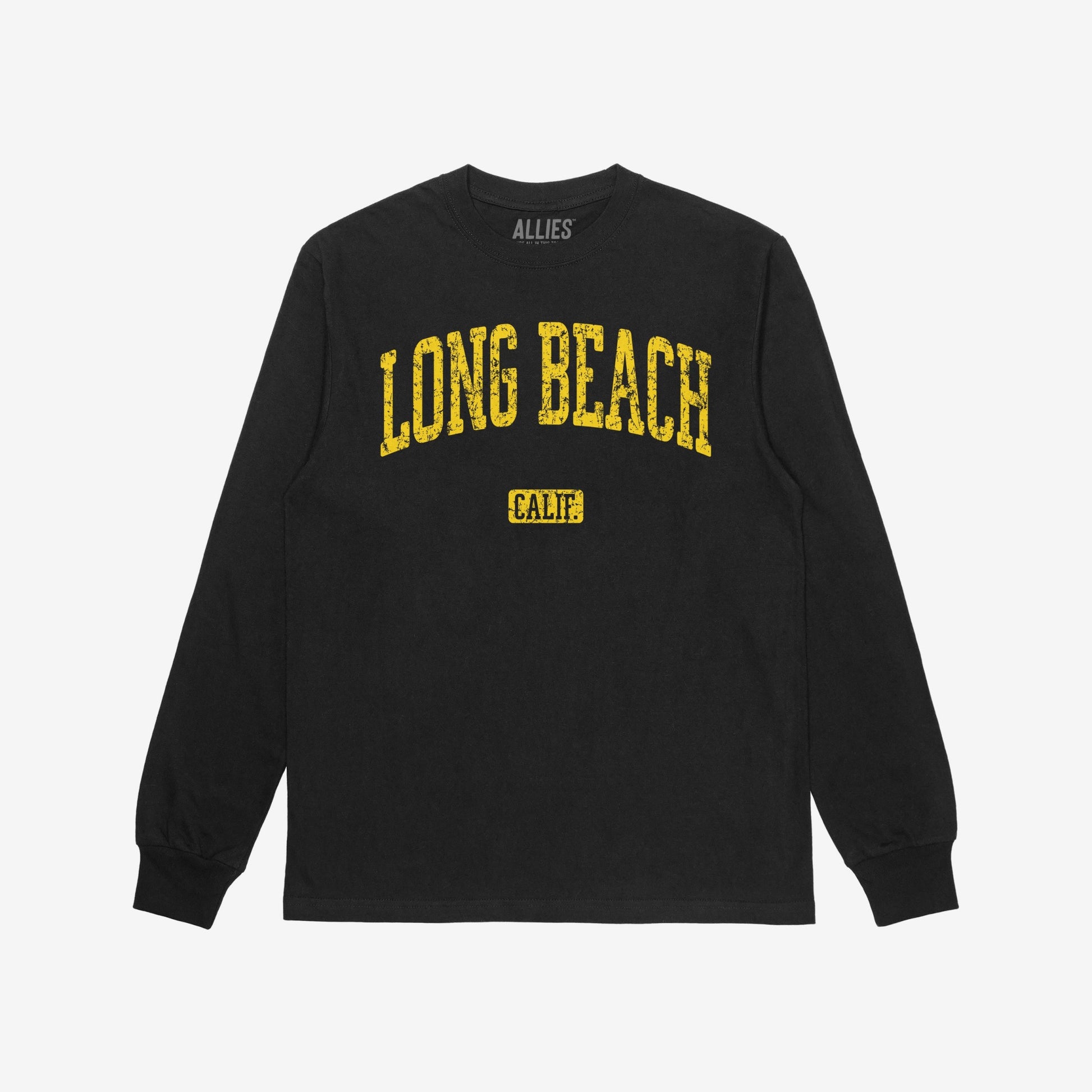 Long Beach California T-shirt Long Sleeve Black by Strange Allies