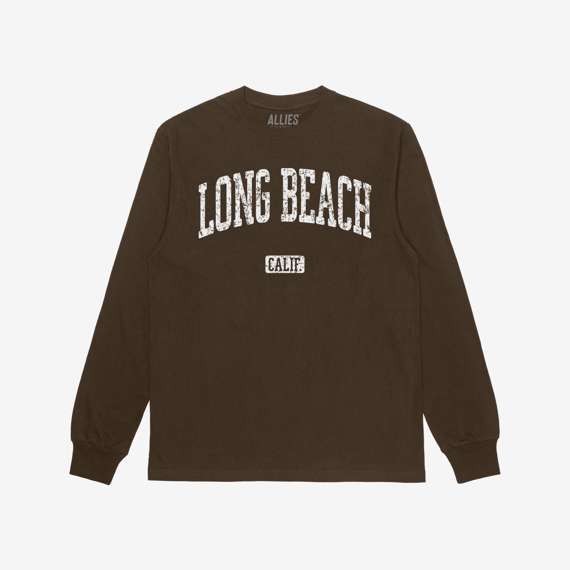 Long Beach California T-shirt Long Sleeve Brown by Strange Allies