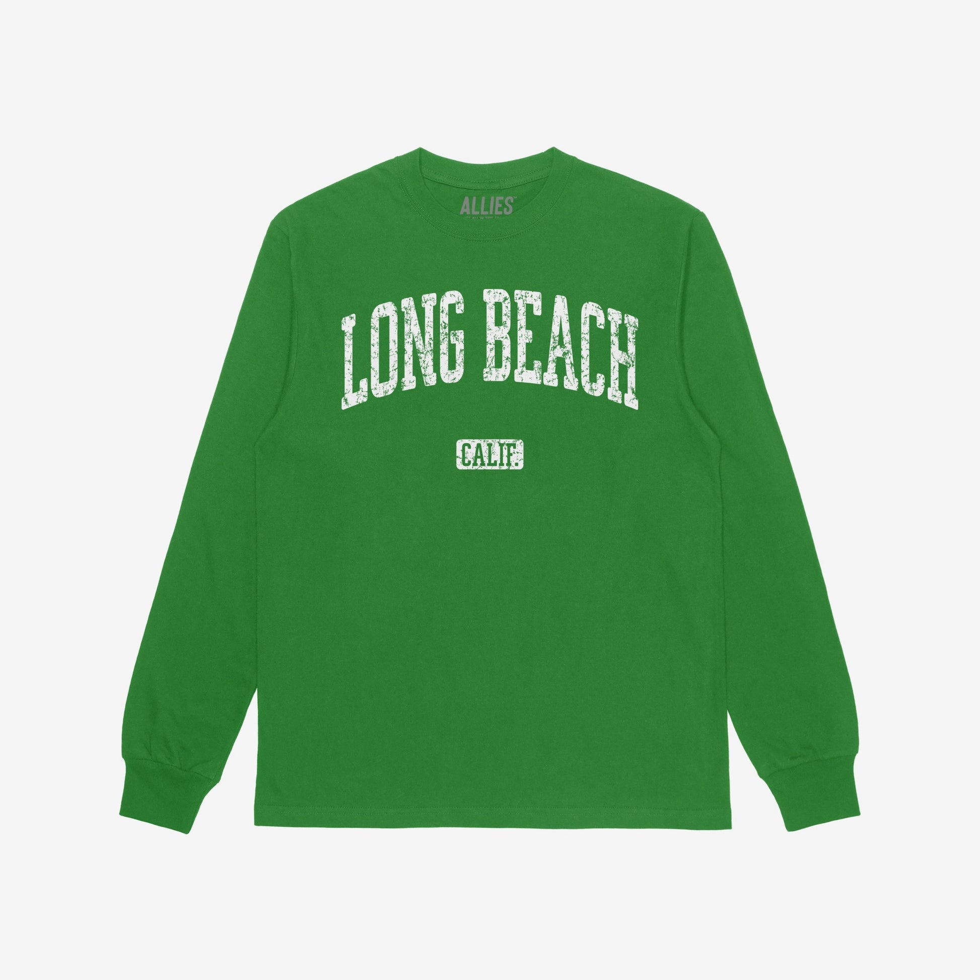 Long Beach California T-shirt Long Sleeve Kelly Green by Strange Allies