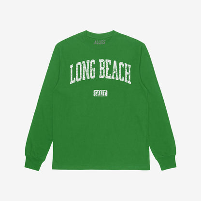 Long Beach California T-shirt Long Sleeve Kelly Green by Strange Allies