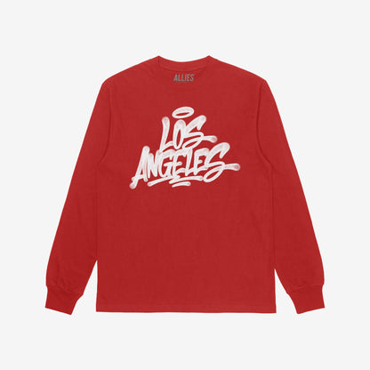 Los Angeles Handstyle T-shirt Long Sleeve Red by Strange Allies