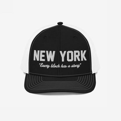 New York Story Hat Trucker Hat Black White by Strange Allies