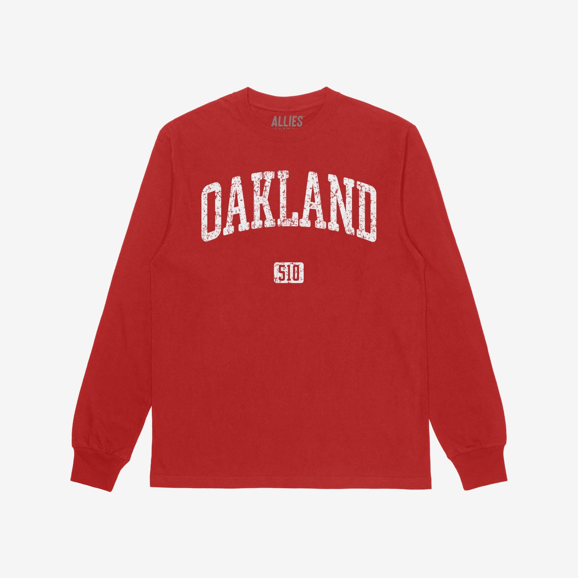 Oakland 510 T-shirt Long Sleeve Red by Strange Allies