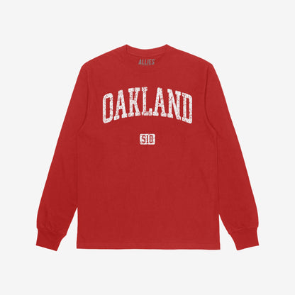 Oakland 510 T-shirt Long Sleeve Red by Strange Allies