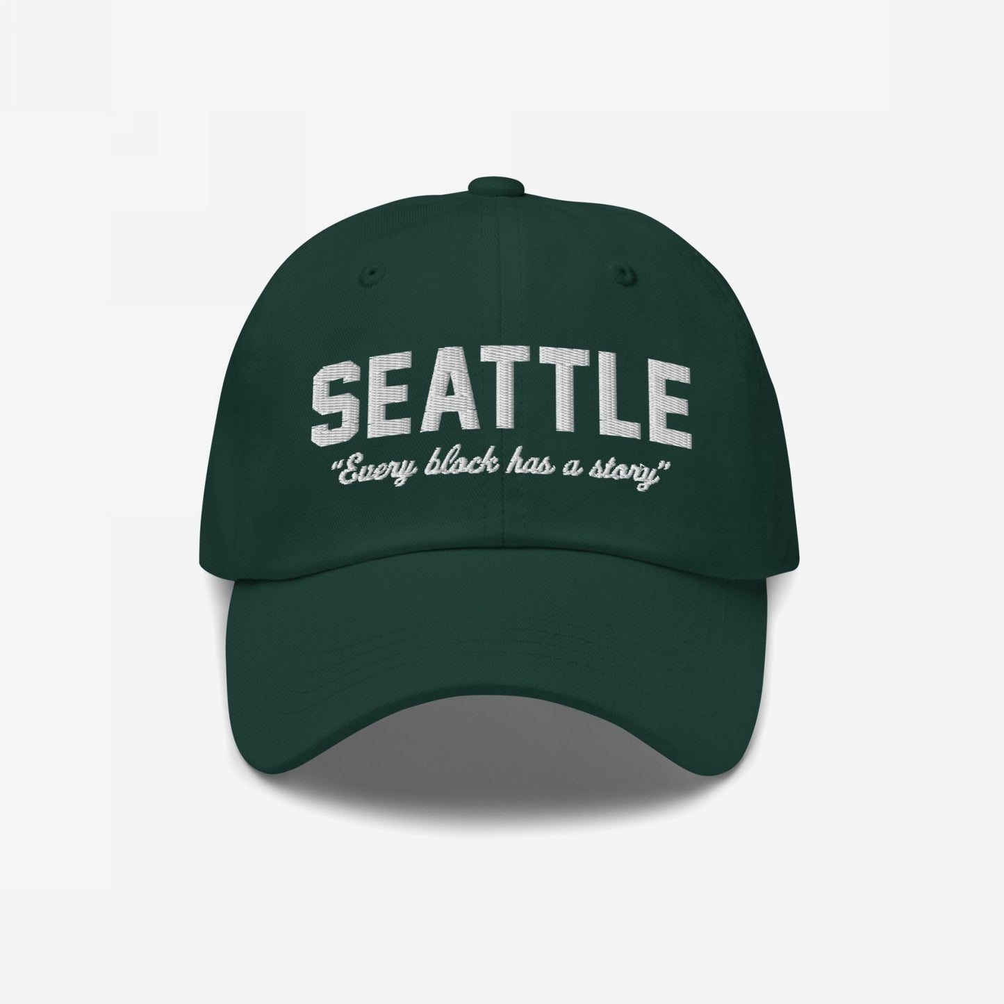 Seattle Story Hat Dad Hat Dark Green by Strange Allies