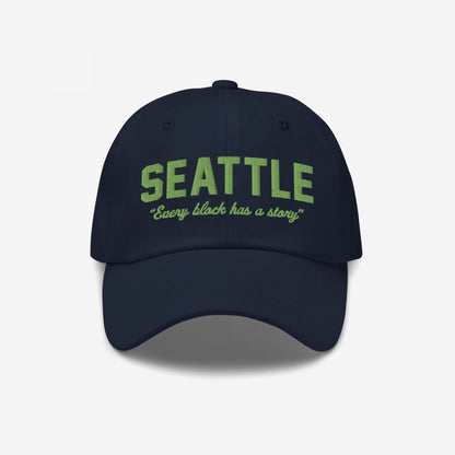 Seattle Story Hat Dad Hat Navy Blue by Strange Allies