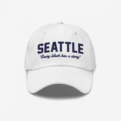 Seattle Story Hat Dad Hat White by Strange Allies