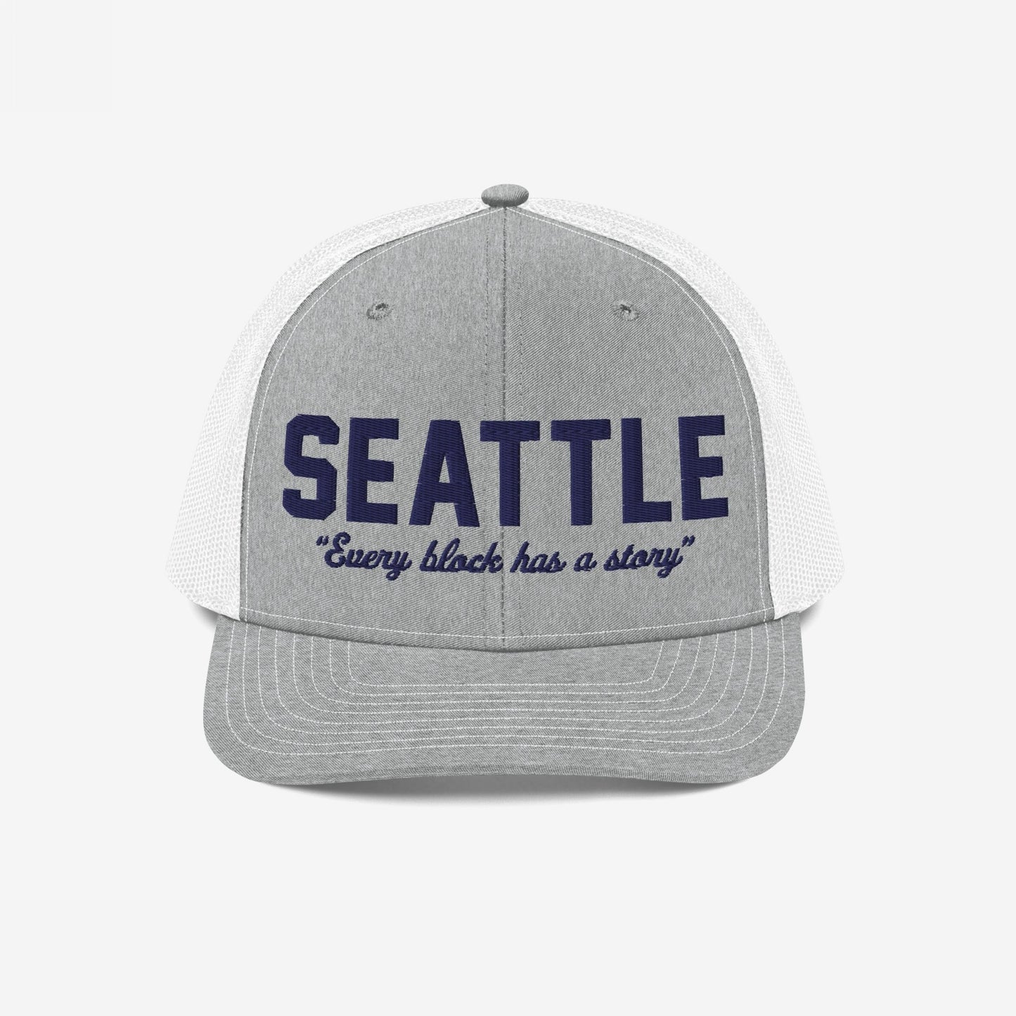 Seattle Story Hat Trucker Hat Heather Gray White by Strange Allies